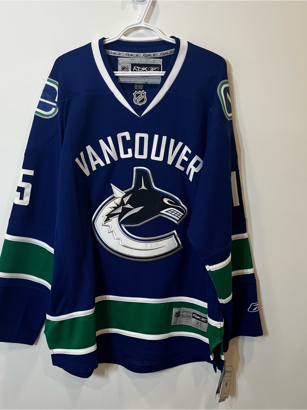 Reebok Vancouver Canucks Blue Green Hockey Jersey (XL) Dorsett SIGNED Reebok